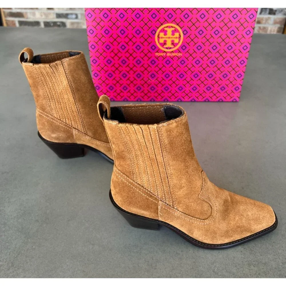 Tory Burch Western Suede Leather Women's Ankle Bootie Rhum Size 5